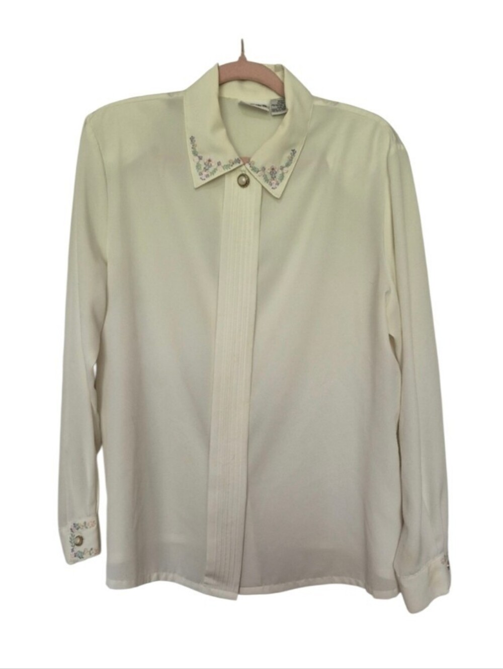 Vintage Koret Size 14 Button Up Blouse Floral Embroidery